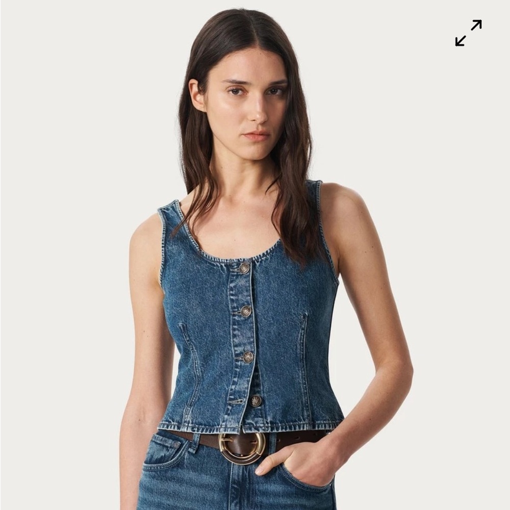 rag & bone Washed Denim Button Tank Top - Blue size 6